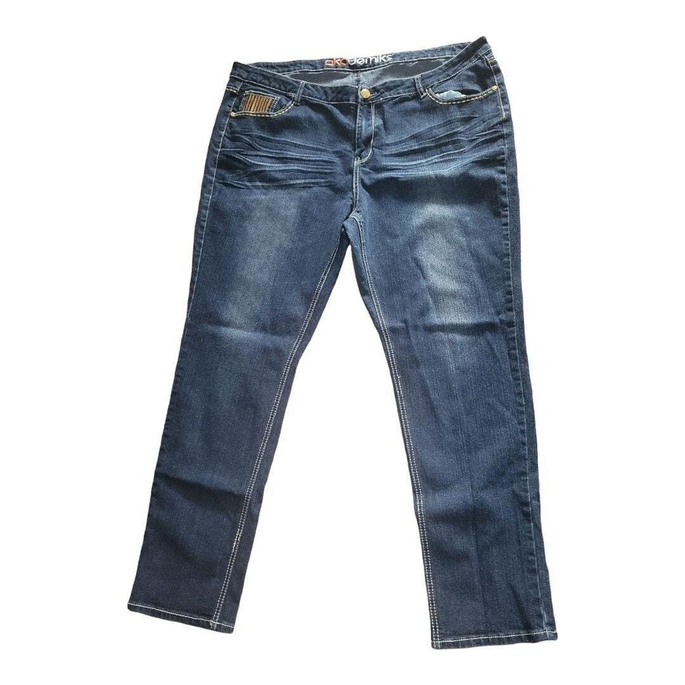 Vintage Akademiks Jeans Women 24W Embroidered‎ Straight Leg Y2K Streetwear Gold